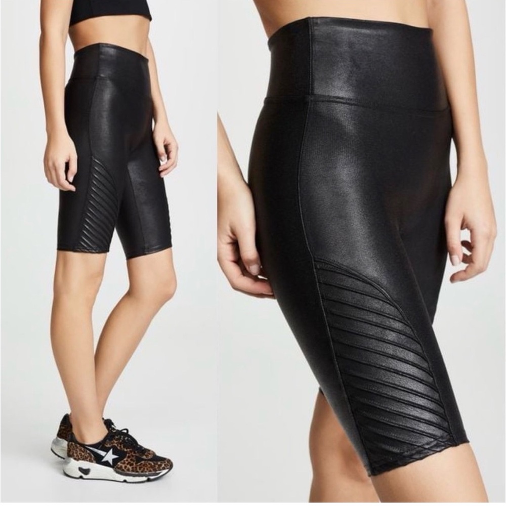 NWT SPANX Faux Leather Moto Bike‎ Shorts Black- Size Medium